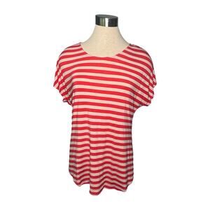 Faith & Joy Melon Tan Stripe Dolman Bow-Back Top Medium